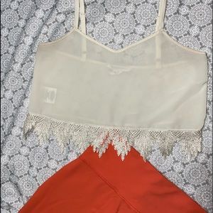 BCBG Ivory Lace Detail Crop Top XS